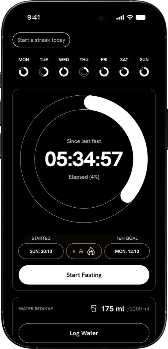 Pause Home showing the fasting timer and today’s progress