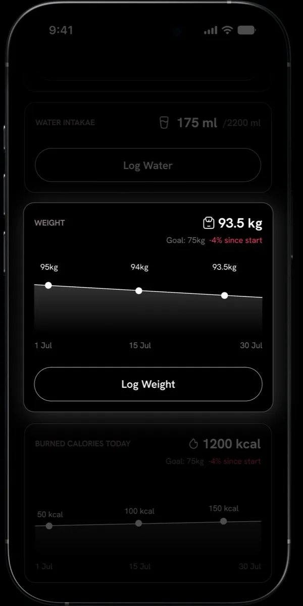 Pause weight view showing a thirty-day trend and optional Apple Health connection